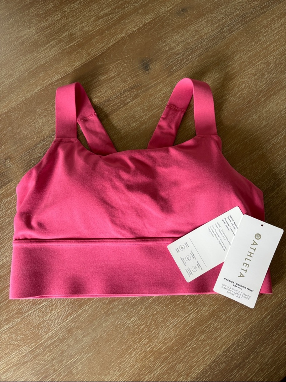 Athleta Warrior Longline Twist Hot Pink Supportive Sports Bra with Wide Straps